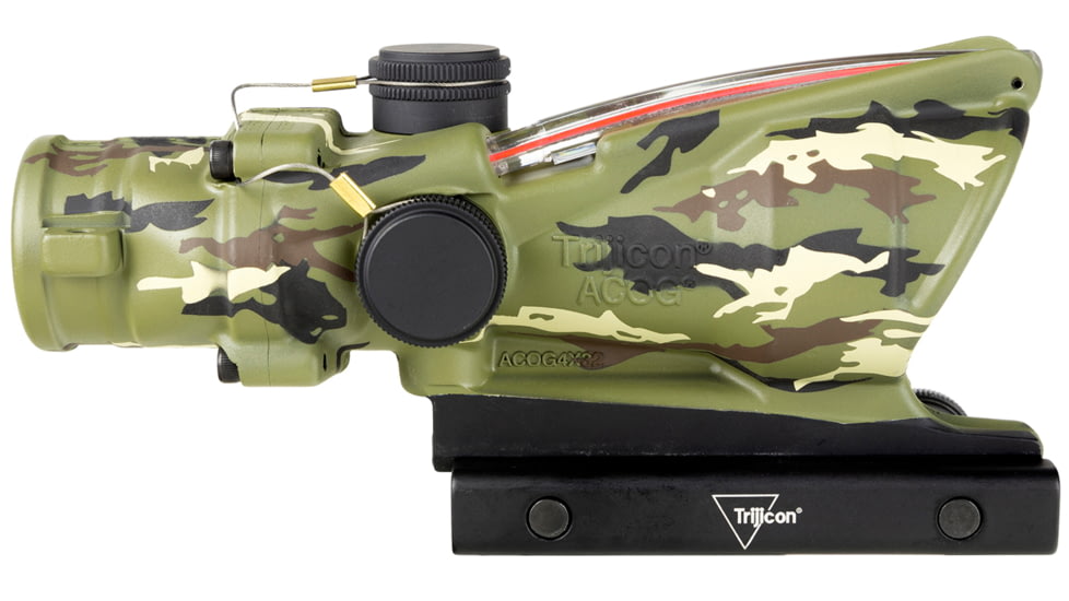 Trijicon Limited Edition ACOG Three Color Tiger Camouflage 4x32mm Rifle Scopes w/TA51 Mount, Dual Illuminated Red Chevron Reticle, Black, 100763