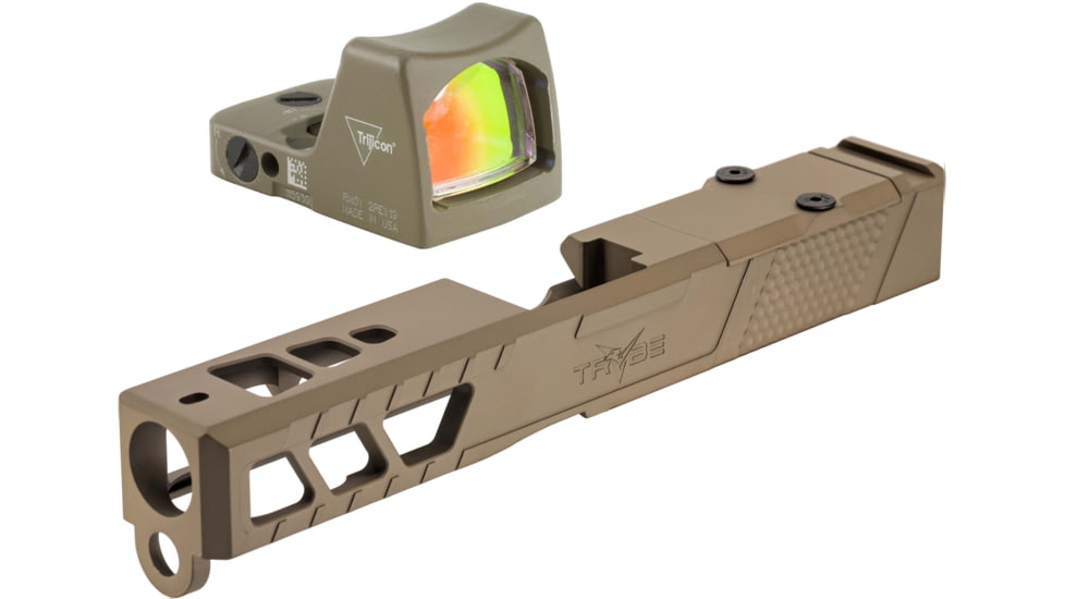 Trijicon RM01 RMR Type 2 LED 3.25 MOA Red Dot Sight, Flat Dark Earth and TRYBE Defense Pistol Slide, Glock 19, Gen 3, RMR Cut, Version 2, FDE Cerakote