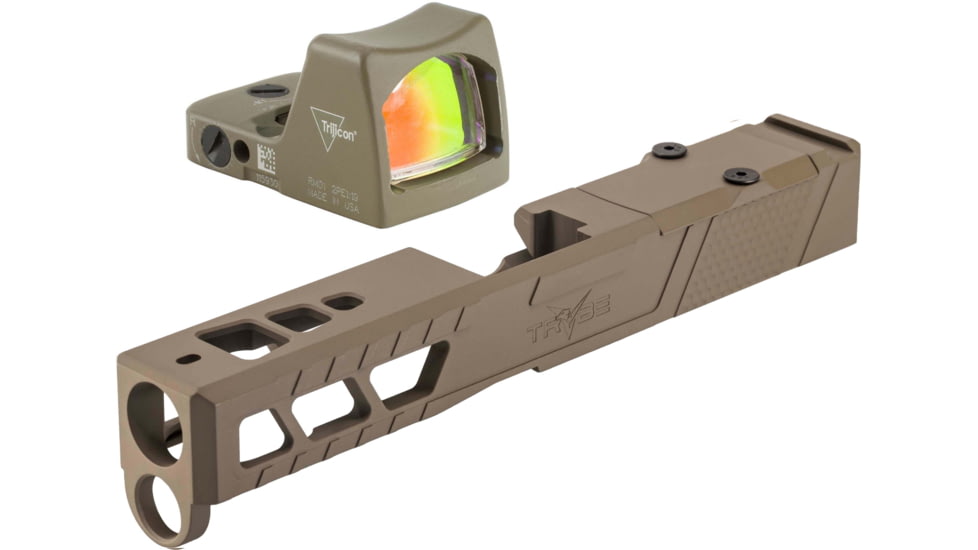 Trijicon RM01 RMR Type 2 LED 3.25 MOA Red Dot Sight, Flat Dark Earth and TRYBE Defense Pistol Slide, Glock 19, Gen 5, RMR Cut, Version 2, FDE Cerakote