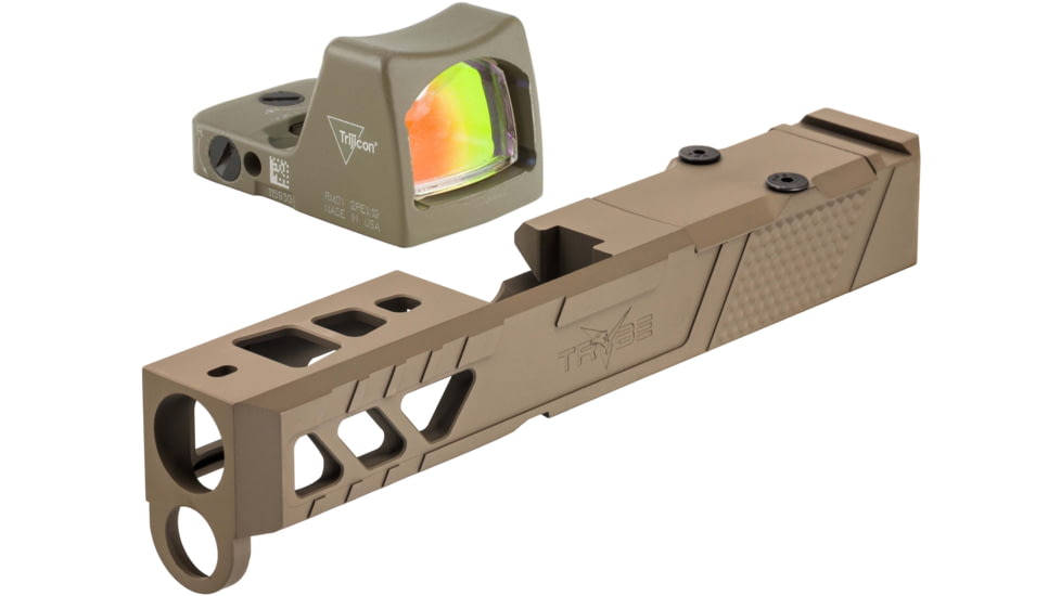 Trijicon RM01 RMR Type 2 LED 3.25 MOA Red Dot Sight, Flat Dark Earth and TRYBE Defense Pistol Slide, Glock 26, Gen 3/4, RMR Cut, Version 2, FDE Cerakote