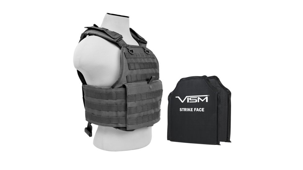 Vism 2924 Series Plate Carrier Vest w/ Two BSC1012 10X12 Soft Ballistic Panels, Urban Gray BSCVPCV2924U-A