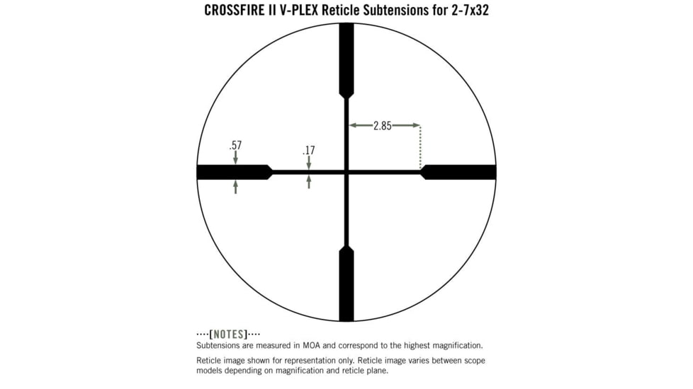 Vortex Crossfire II 2-7x32mm Rifle Scope, 1in Tube, Second Focal Plane, Black, Anodized, Non-Illuminated V-Plex Rimfire Reticle, MOA Adjustment, CF2-31001R