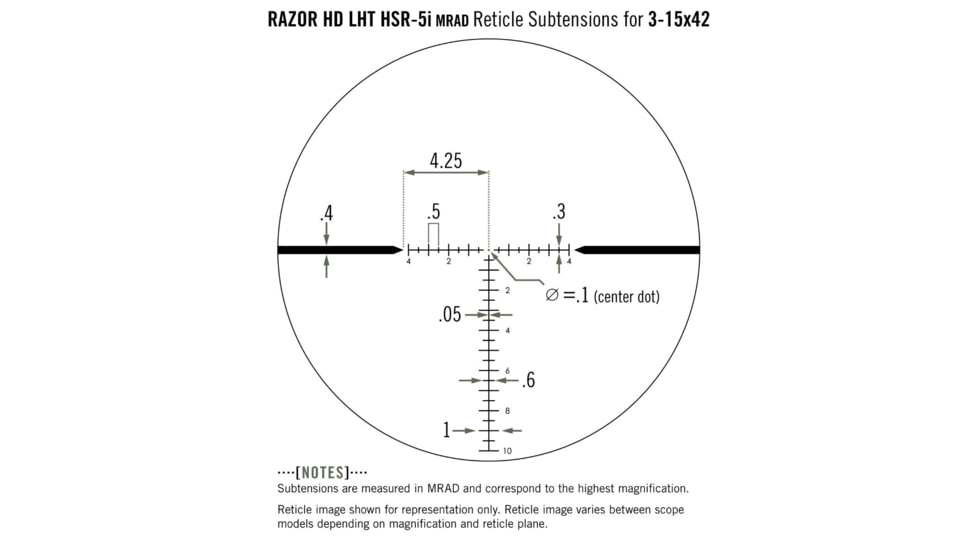 Vortex Razor HD LHT 3-15x42mm Rifle Scope, 30mm Tube, Second Focal Plane, Black, Matte Anodized, Red HSR-5i MRAD Reticle, Mil Rad Adjustment, RZR-31502