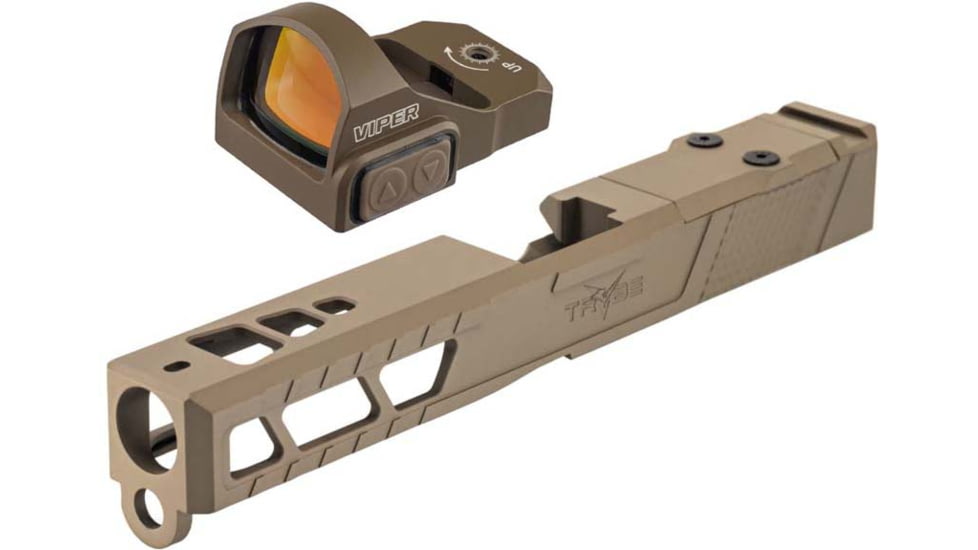 Vortex Viper 1x24mm 6 MOA Red Dot Sight, FDE, Viper Red Dot and TRYBE Defense Pistol Slide, Glock 17, Gen 3, Viper Cut, Version 2, FDE Cerakote