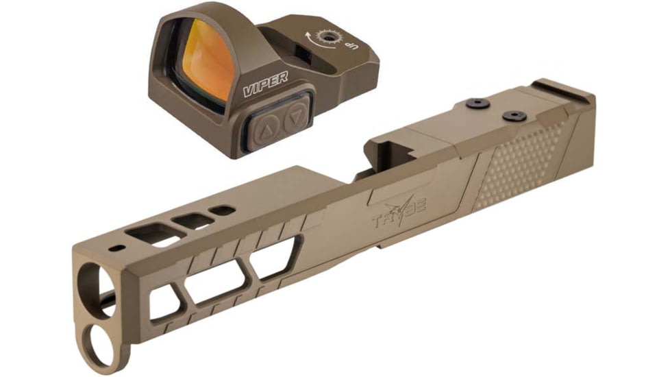 Vortex Viper 1x24mm 6 MOA Red Dot Sight, FDE, Viper Red Dot and TRYBE Defense Pistol Slide, Glock 17, Gen 4, Viper Cut, Version 2, FDE Cerakote