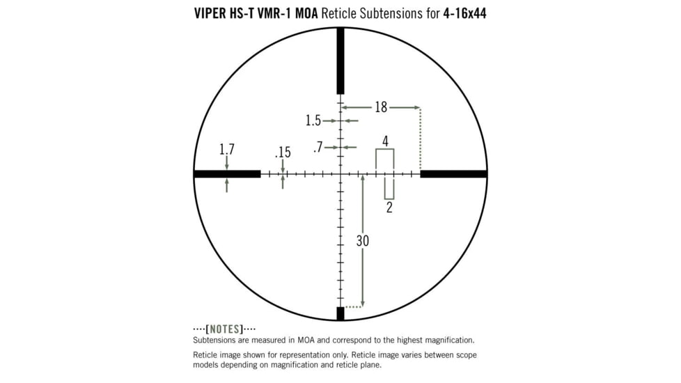 Vortex Viper HS-T 4-16x44mm Rifle Scope, 30mm Tube, Second Focal Plane, Black, Hard Anodized, Non-Illuminated VMR-1 MOA Reticle, MOA Adjustment, VHS-4309