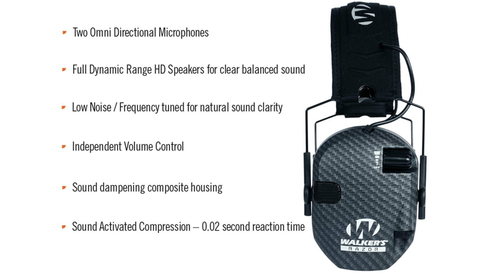 Walkers Razor Slim Shooter Folding Electronic Ear Muff, 23 dB NRR, Carbon, GWP-RSEM-CARB