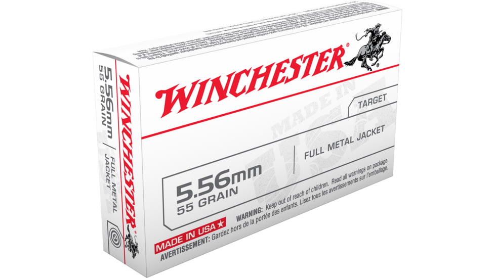 Winchester USA RIFLE 5.56x45mm NATO 55 Grain M193 Full Metal Jacket Brass Cased Centerfire Rifle Ammo, 20 Rounds, WM193K