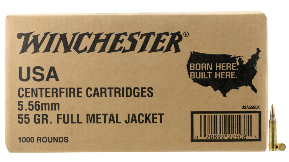 Winchester USA RIFLE 5.56x45mm NATO 55 Grain M193 Full Metal Jacket Brass Cased Centerfire Rifle Ammo, 1000 Rounds, WM1931000