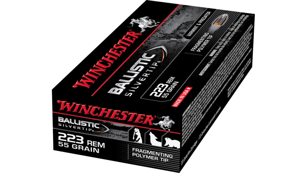 Winchester BALLISTIC SILVERTIP .223 Remington 55 grain Fragmenting Polymer Tip Brass Cased Centerfire Rifle Ammo, 20 Rounds, SBST223B