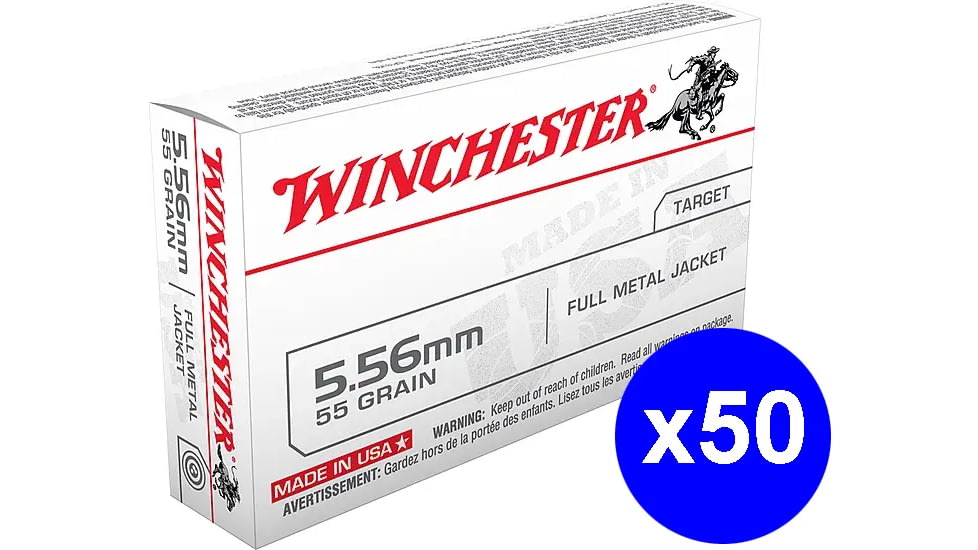Winchester USA RIFLE, 5.56x45mm NATO, 55 grain, Full Metal Jacket, Brass, Centerfire Rifle Ammo, Case 1000rds
