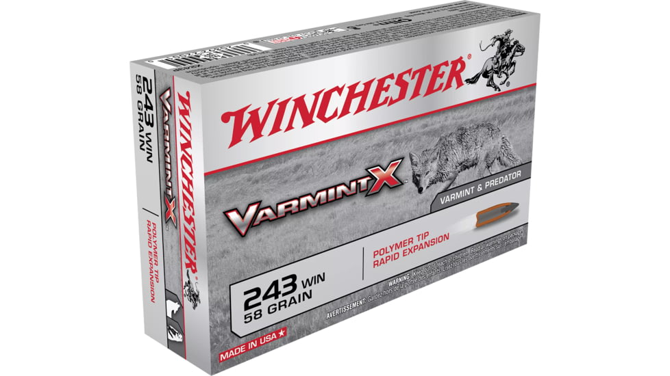Winchester VARMINT X RIFLE .243 Winchester 58 grain Rapid Expansion Polymer Tip Centerfire Rifle Ammo, 20 Rounds, X243P