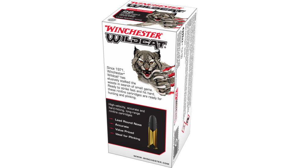 Winchester Wildcat .22 Long Rifle 40 Grain Lead Round Nose Brass Cased Rimfire Ammo, 50 Rounds, WINCUSA22LR-50