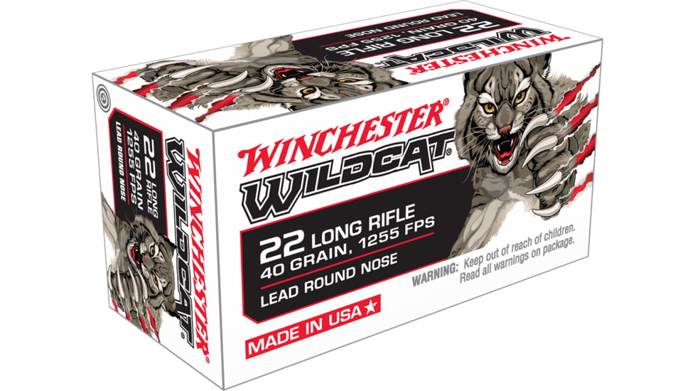 Winchester Wildcat .22 Long Rifle 40 Grain Lead Round Nose Brass Cased Rimfire Ammo, 50 Rounds, WINCUSA22LR-50
