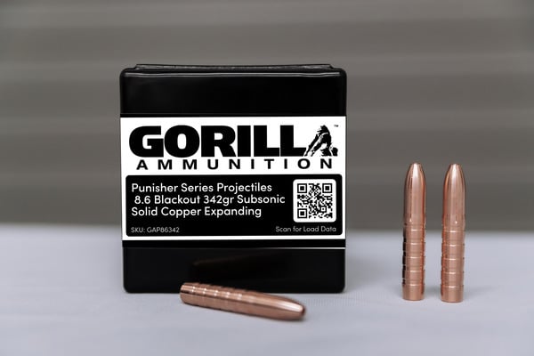 Gorilla Ammunition Gorilla 8.6 Blackout 342 Grain Solid Copper Brass Case Rifle Ammunition