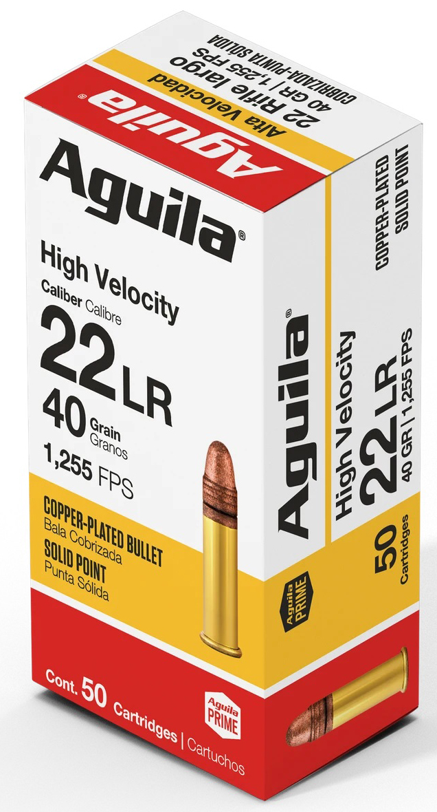 Aguila Ammunition High Velocity .22 LR 40 Grain Copper Plated Solid Point Rimfire Ammunition