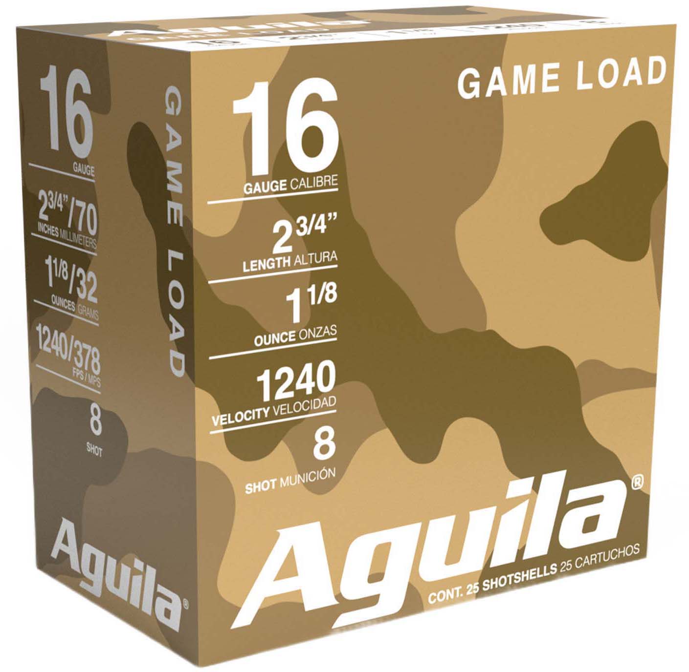 Aguila Ammunition High Velocity Shotshells 16 Gauge 1-1/8oz 2-3/4in 1240 fps Size 8 Shotgun Ammunition