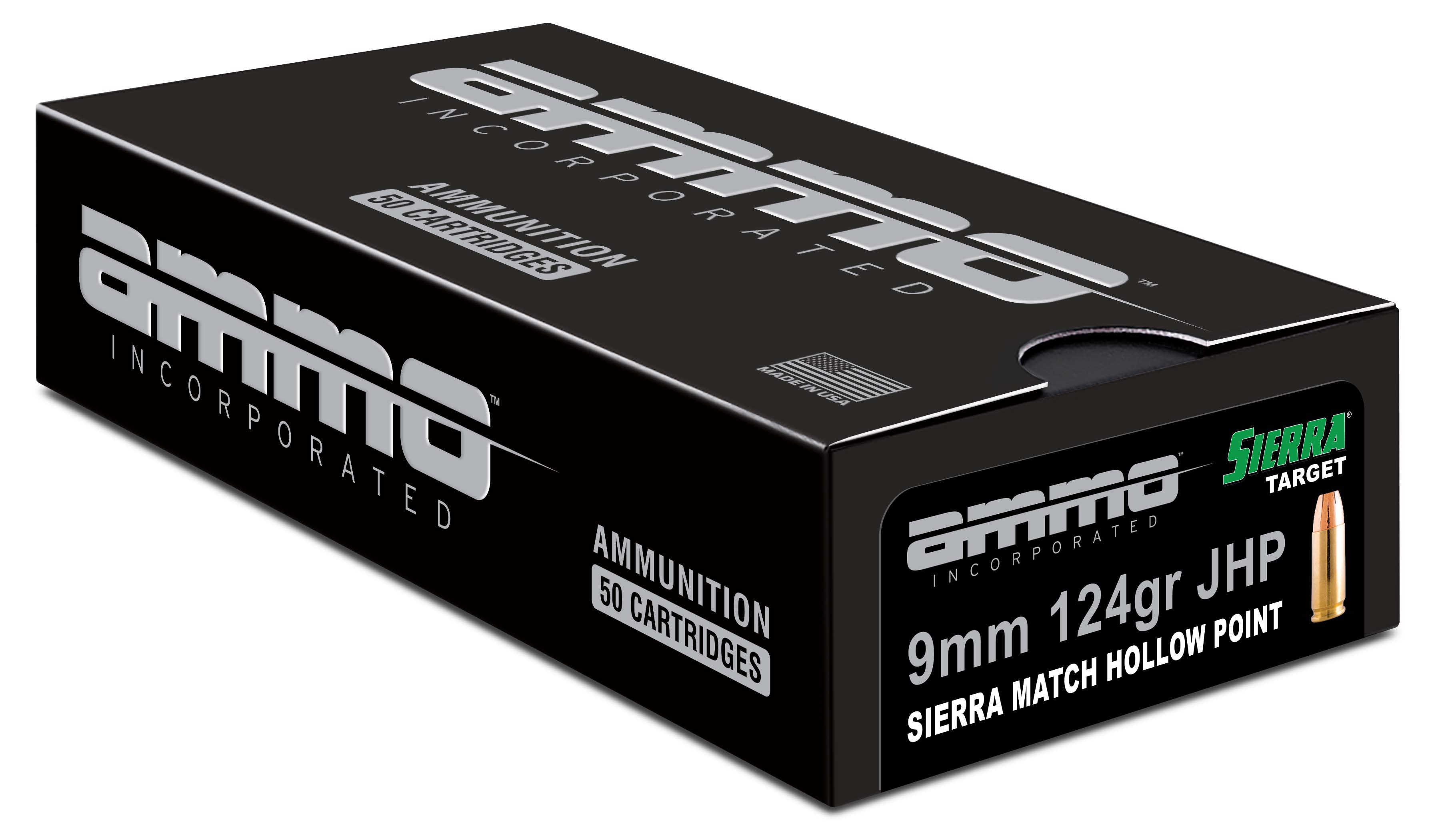 Ammo, Inc. Signature 9mm Luger 124 Gr Sierra Match Jacket Hollow Point Brass Cased Pistol Ammunition