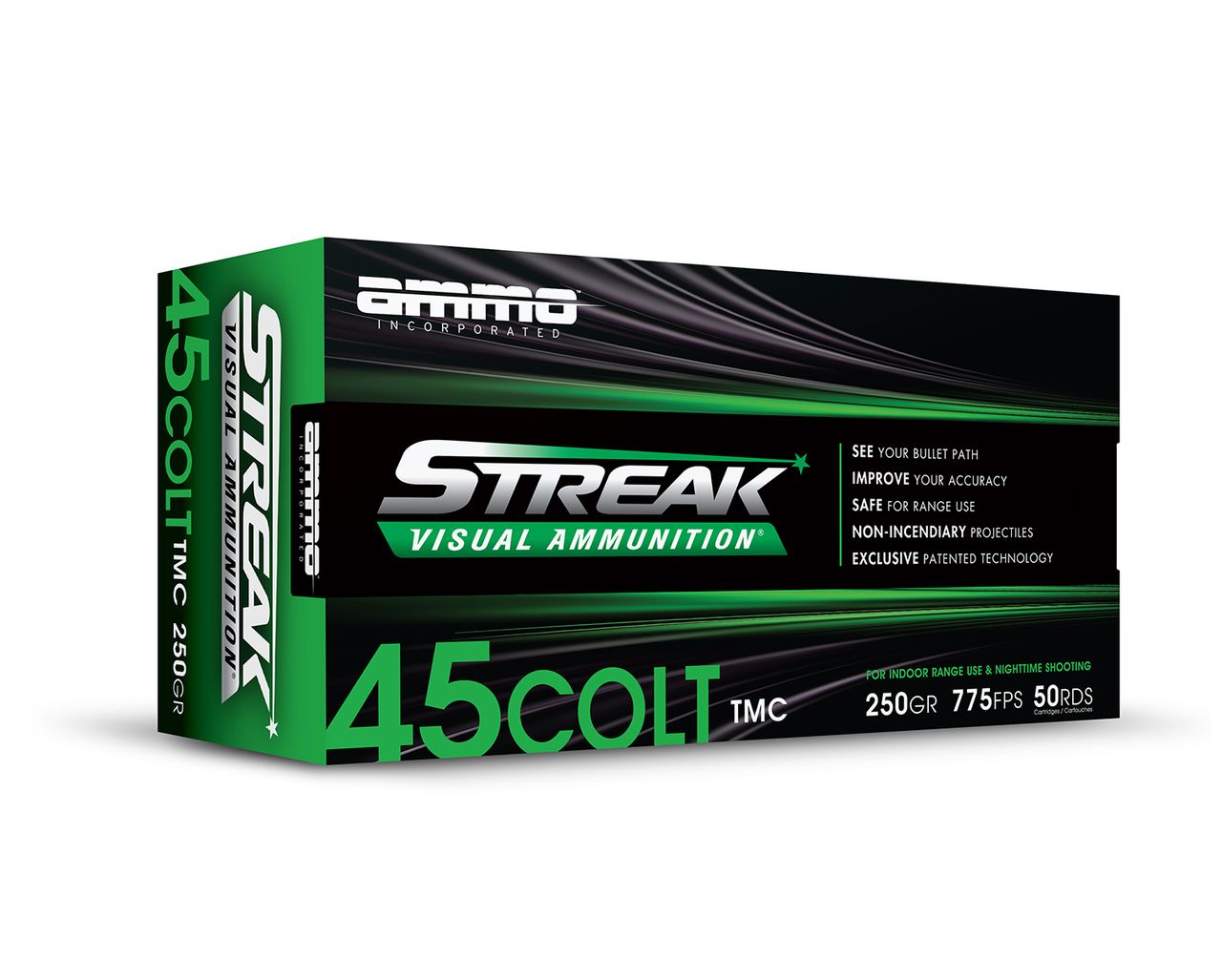 Ammo, Inc. Streak 45 COLT 250 Grain TMC FMJ w/Streak Brass Cased Pistol Ammunition