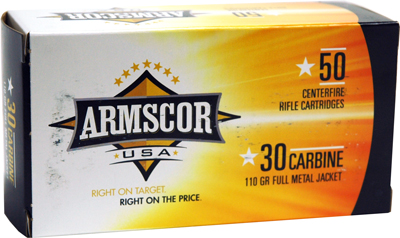 Armscor Precision Inc USA .30 Carbine 110 Grain Full Metal Jacket Brass Cased Rifle Ammunition