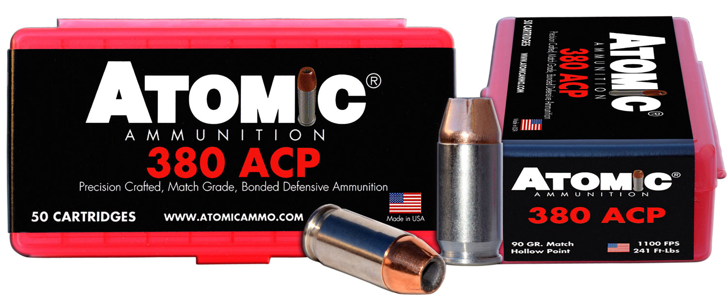 Atomic Ammunition Pistol .380 ACP 90 Grain Hollow Point Nickel Plated Brass Cased Centerfire Pistol Ammunition