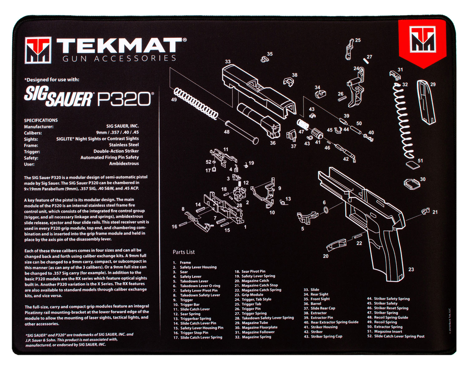 TekMat Glock Gen5 Parts Diagram Cleaning Mat