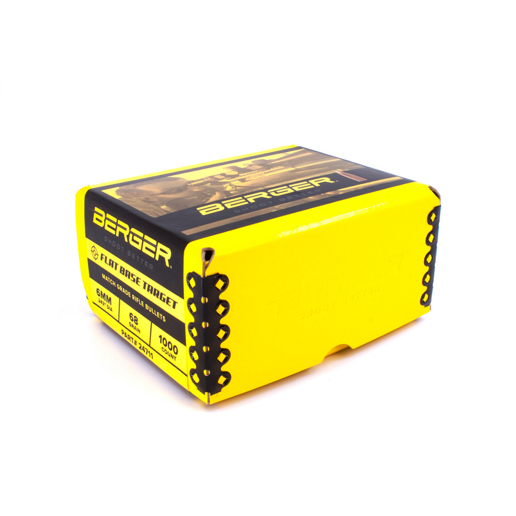 Berger Target 6mm Caliber 68 Grain Flat Base Rifle Bullets