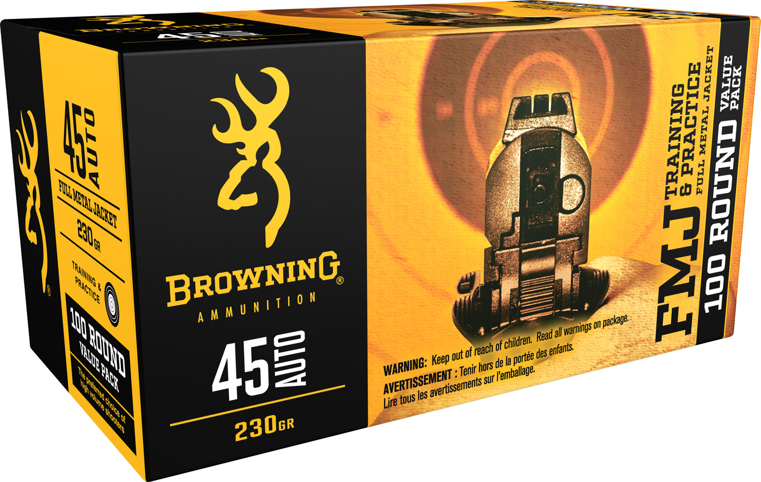 Browning FMJ .45 ACP 230 Grain Full Metal Jacket Brass Cased Centerfire Pistol Ammunition