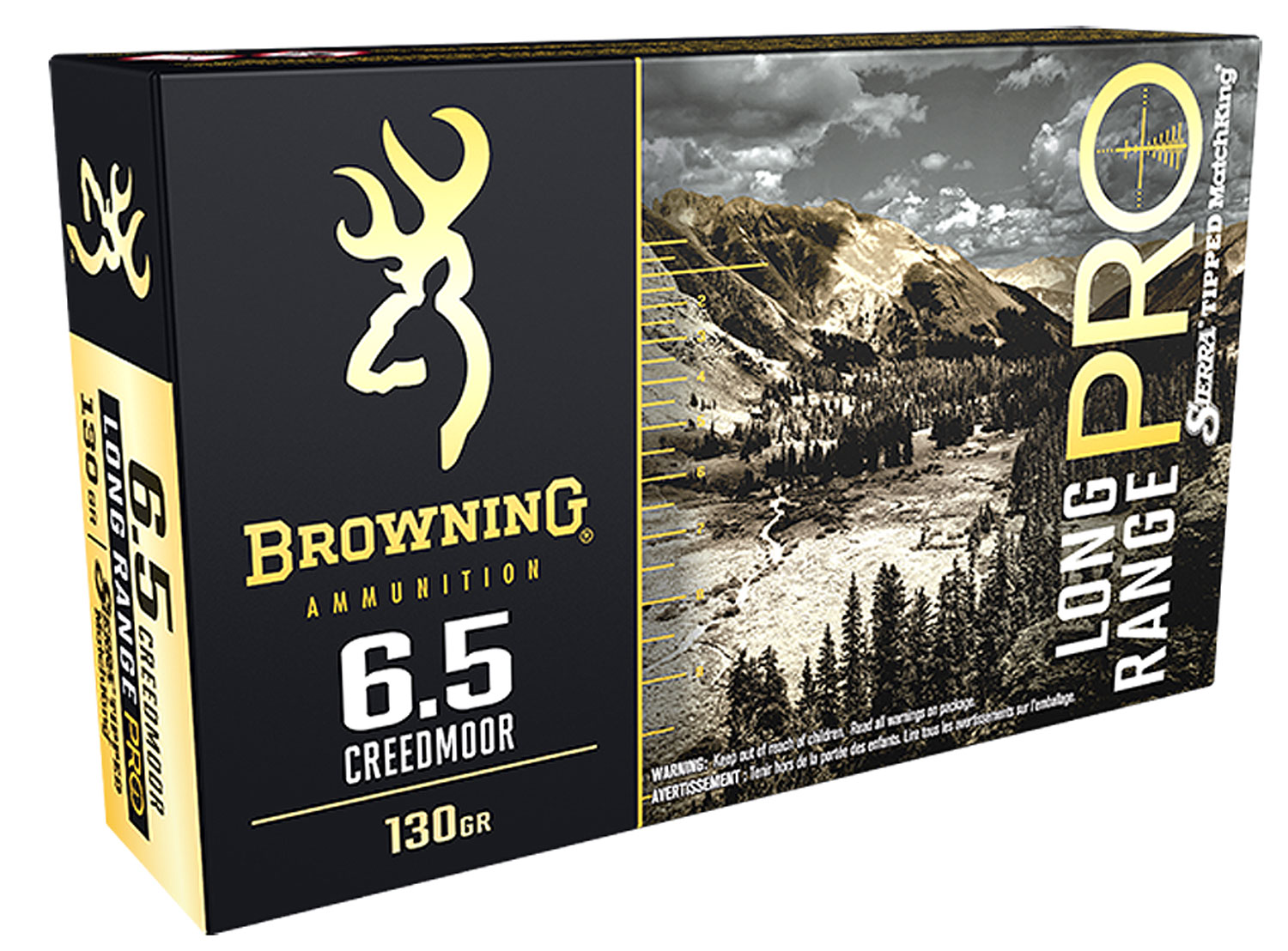 Browning Long Range Pro 6.5mm Creedmoor 130 Grain Sierra MatchKing Boat Tail Hollow Point Brass Cased Centerfire Rifle Ammunition