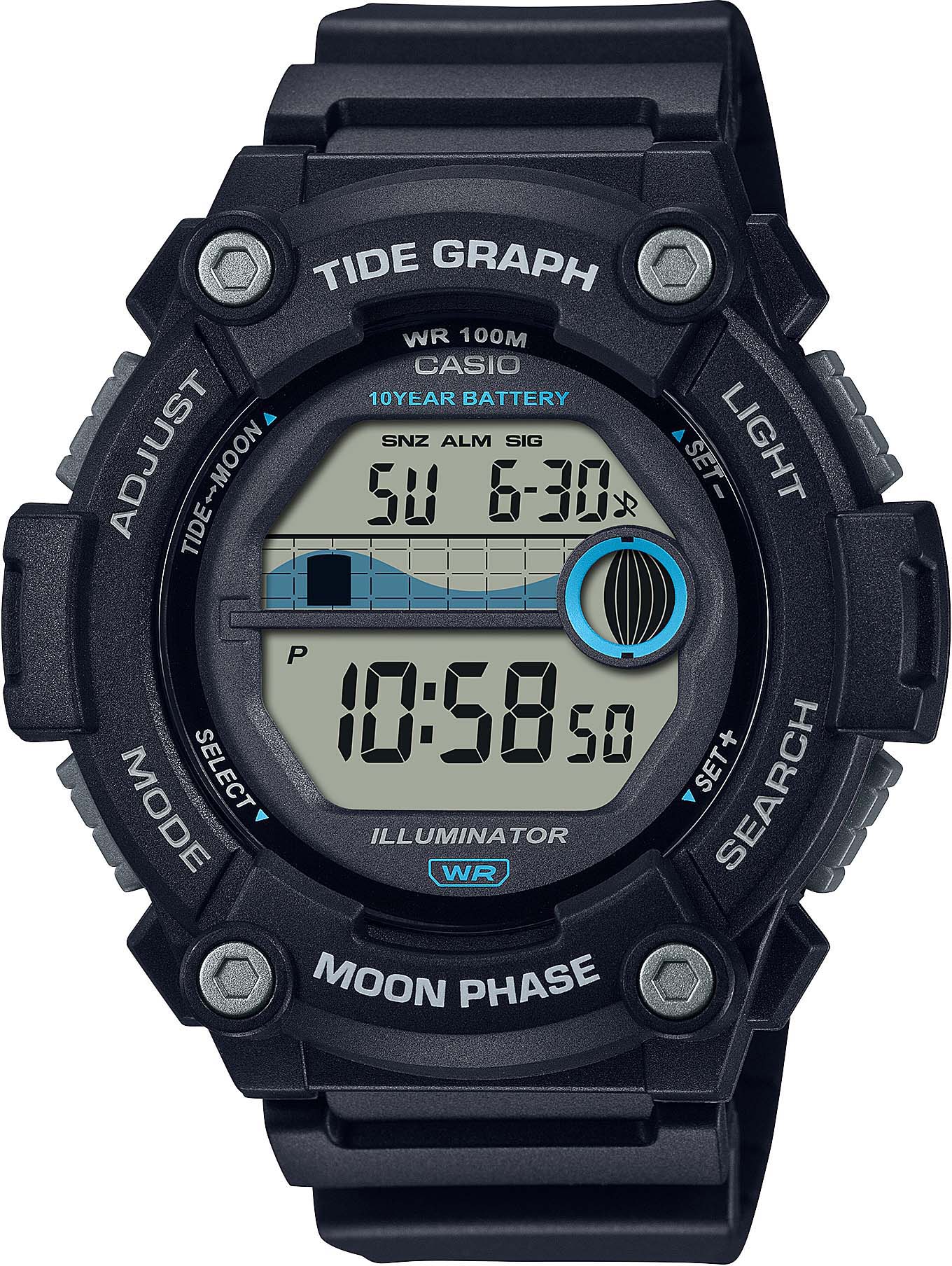 Casio Outdoor Digital Fishing Watch w/Tide and Moon Graph - 10 Year Battery  Life - Mens