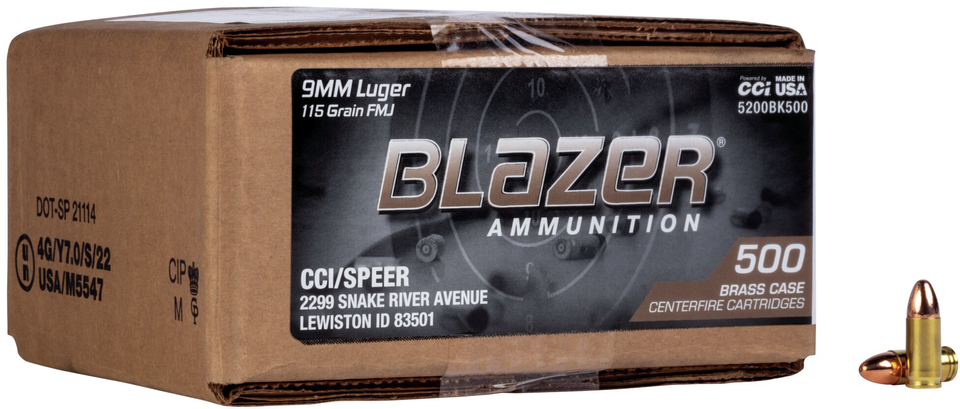 Speer Blazer 9mm Full Metal Jacket Brass Cased Pistol Ammunition