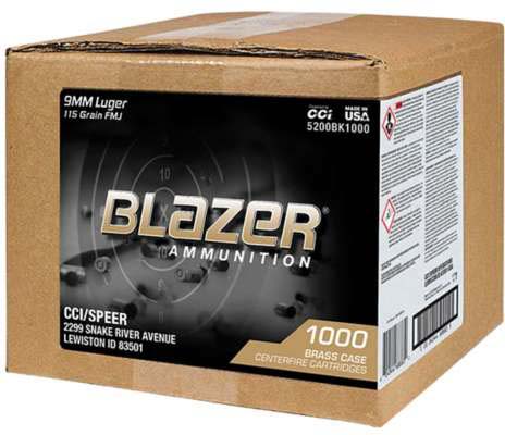 CCI Ammunition Blazer 9mm 115 Grain Full Metal Jacket Brass Cased Pistol Ammunition