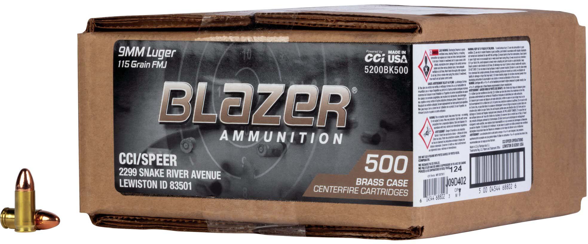 CCI Ammunition Blazer 9mm 115 Grain Full Metal Jacket Brass Cased Pistol Ammunition