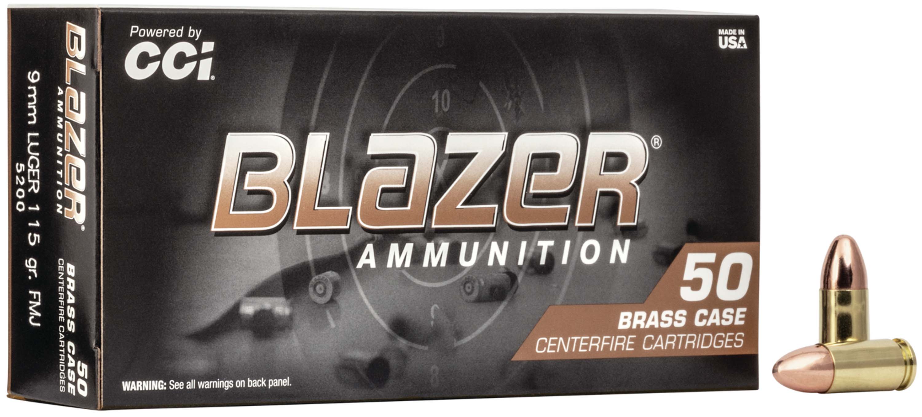 CCI Ammunition Blazer Brass 9mm Luger 115 Grain Full Metal Jacket Centerfire Pistol Ammunition