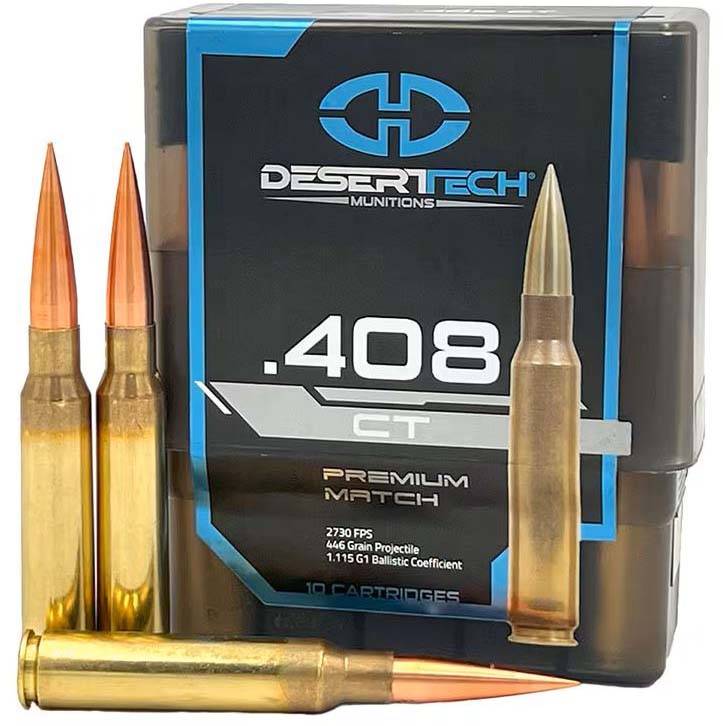 Desert Tech Premium Match .408 Cheyenne Tactical 400 Grain Open Tip Match Brass Cased Centerfire Rifle Ammunition