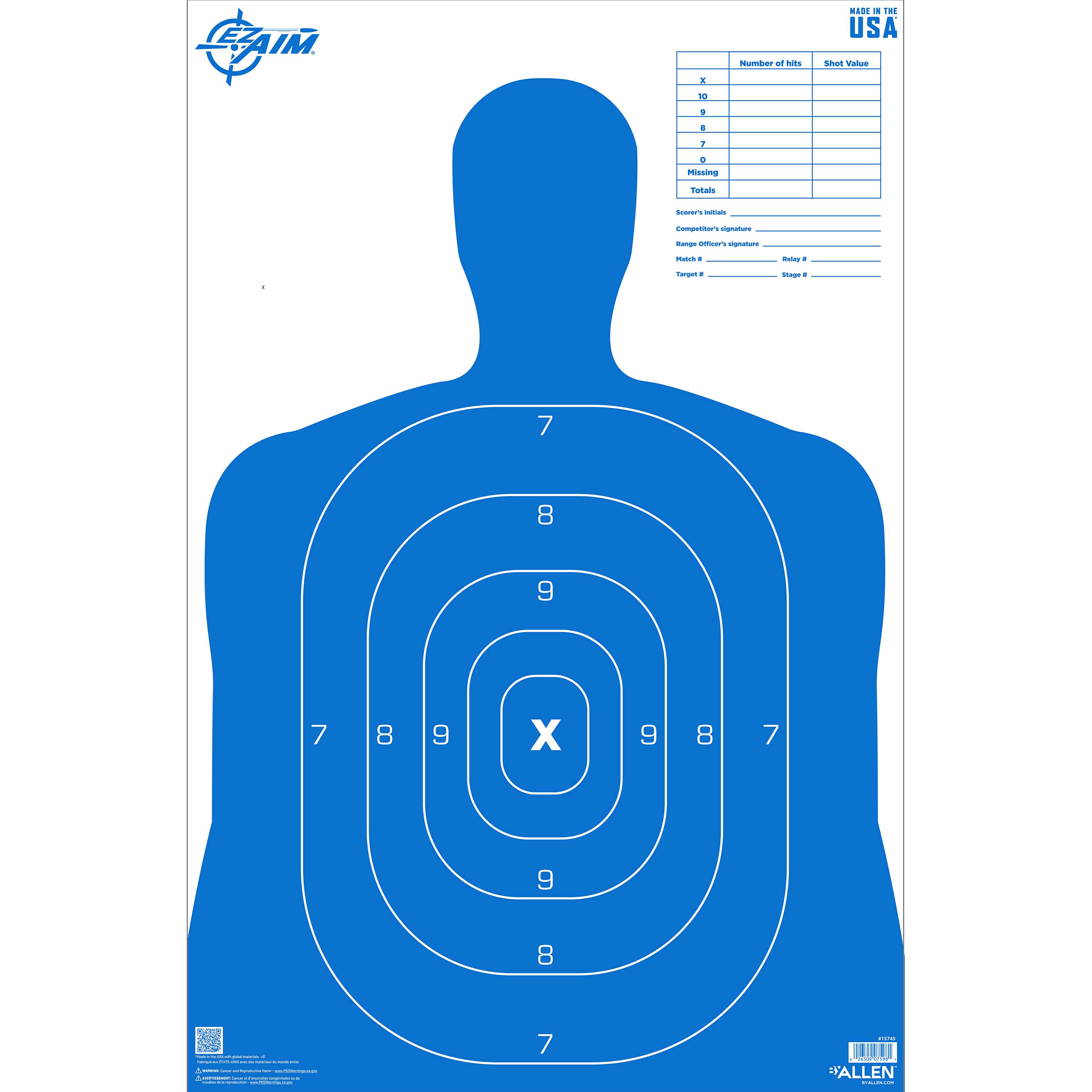 EZ-Aim B27 Silhouette Paper Shooting Target | w/ Free S&H