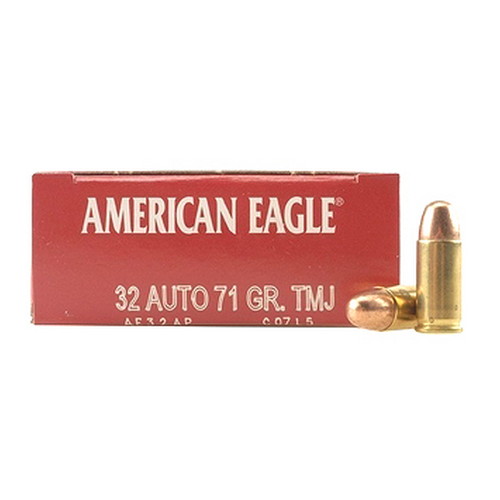 Federal Premium American Eagle Handgun 32 Auto 71 Grain Full Metal Jacket  Brass Cased Centerfire Pistol Ammunition | w/ Free Shipping