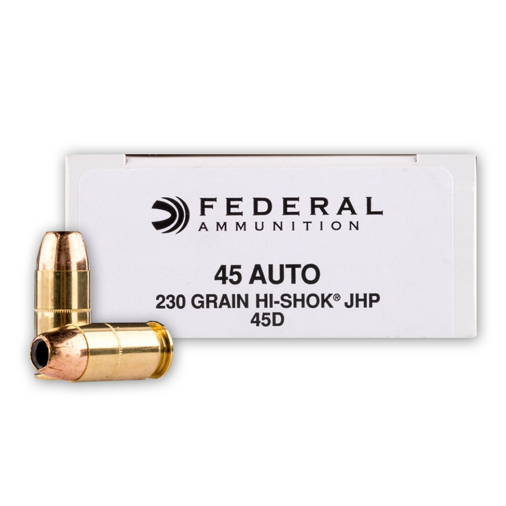 Federal .45 Auto 230 Grain Hi-Shok Jacketed Hollow Point Brass Cased Pistol Ammunition