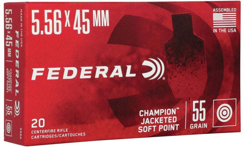 Federal Champion 5.56x45 55 Grain Jacketed Soft Point Brass Case Rifle Ammunition