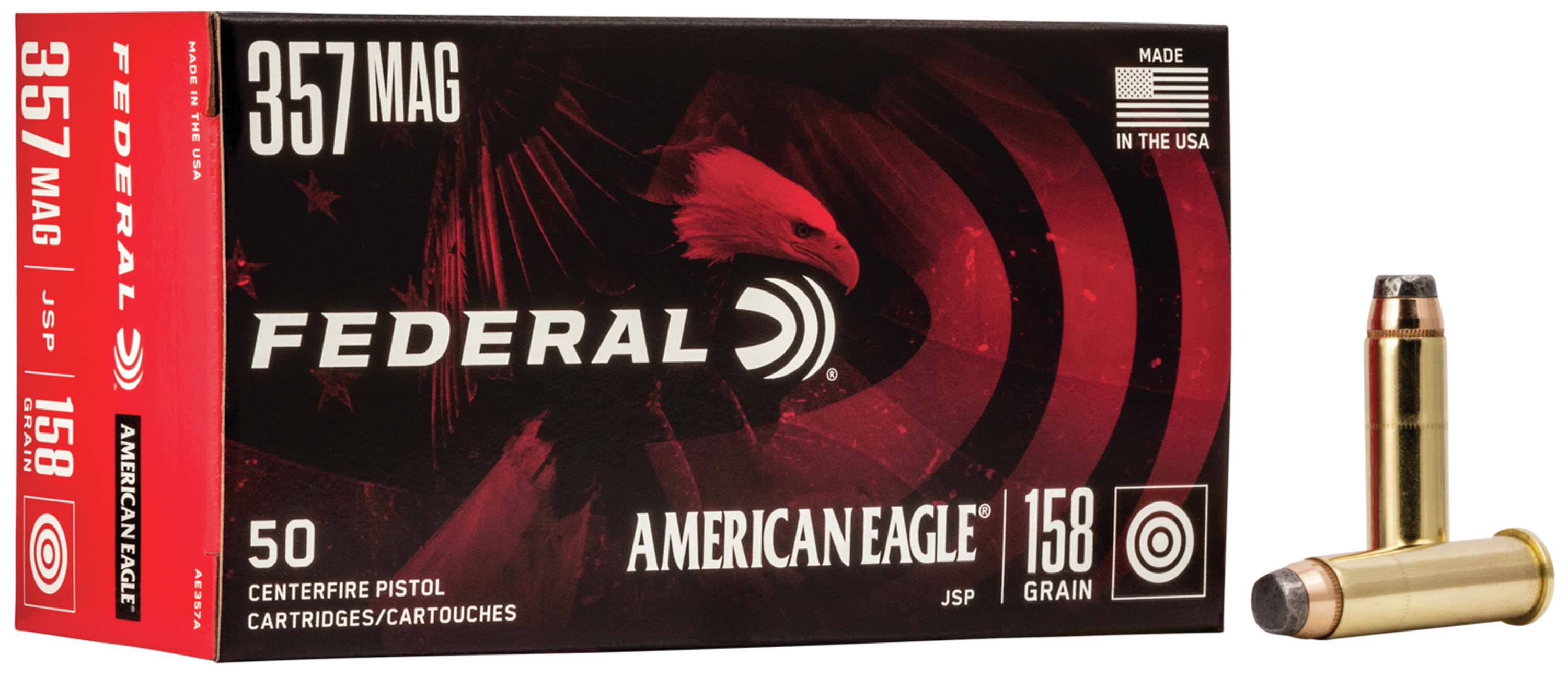 Federal Premium American Eagle Handgun 357 Magnum 158 Grain Jacketed Soft Point Brass Cased Centerfire Pistol Ammunition