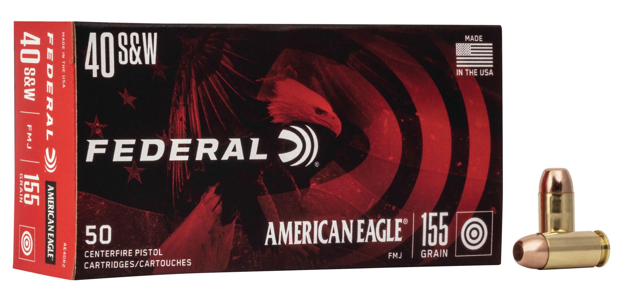 Federal Premium American Eagle Handgun 40 S&W 155 Grain Full Metal Jacket Brass Cased Centerfire Pistol Ammunition