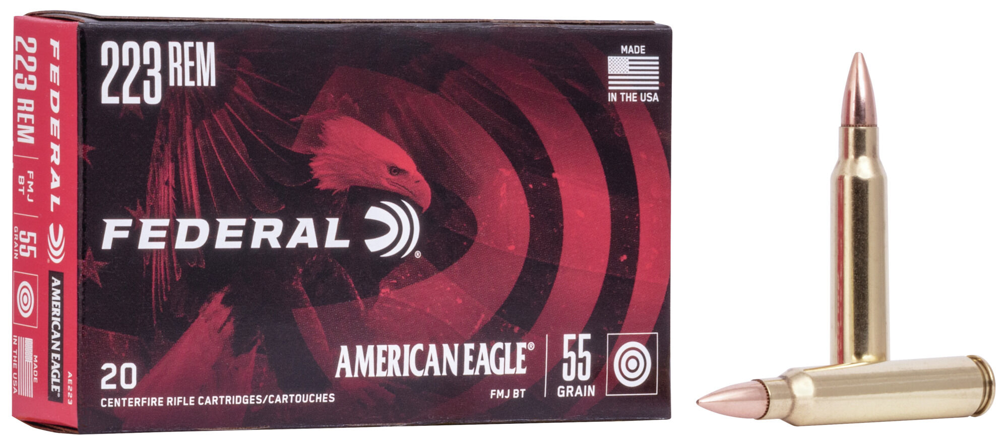 Federal Premium FMJ BOAT-TAIL .223 55 Grain Full Metal Jacket Boat Tail Brass Cased Centerfire Rifle Ammunition