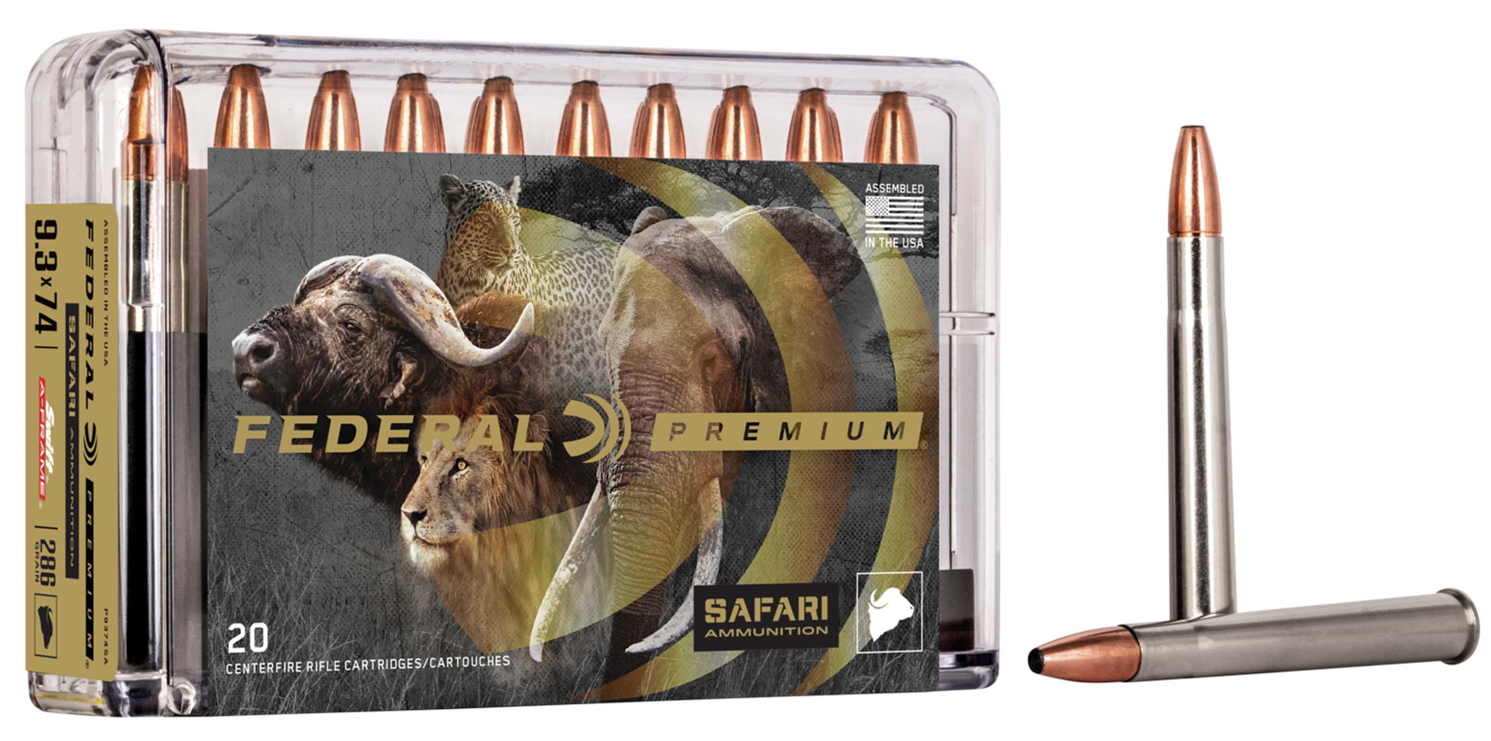 opplanet federal premium cape shok 9 3x74mmr 286 grain swift a frame centerfire rifle ammo 20 rounds p9374sa m