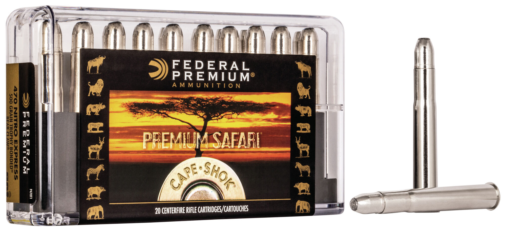 Federal Premium CAPE-SHOK .470 Nitro Express 500 Grain Trophy Bonded Bear Claw Centerfire Rifle Ammunition