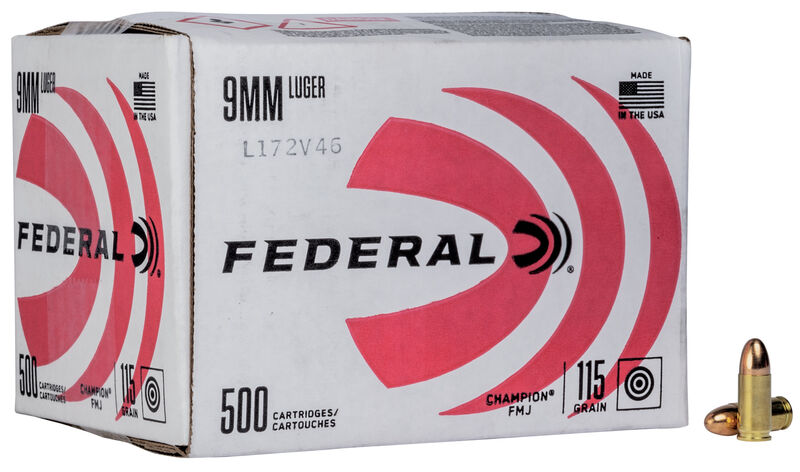 Federal Premium Champion Training 9mm Luger 115 Grain Full Metal Jacket Brass Cased Pistol Ammunition