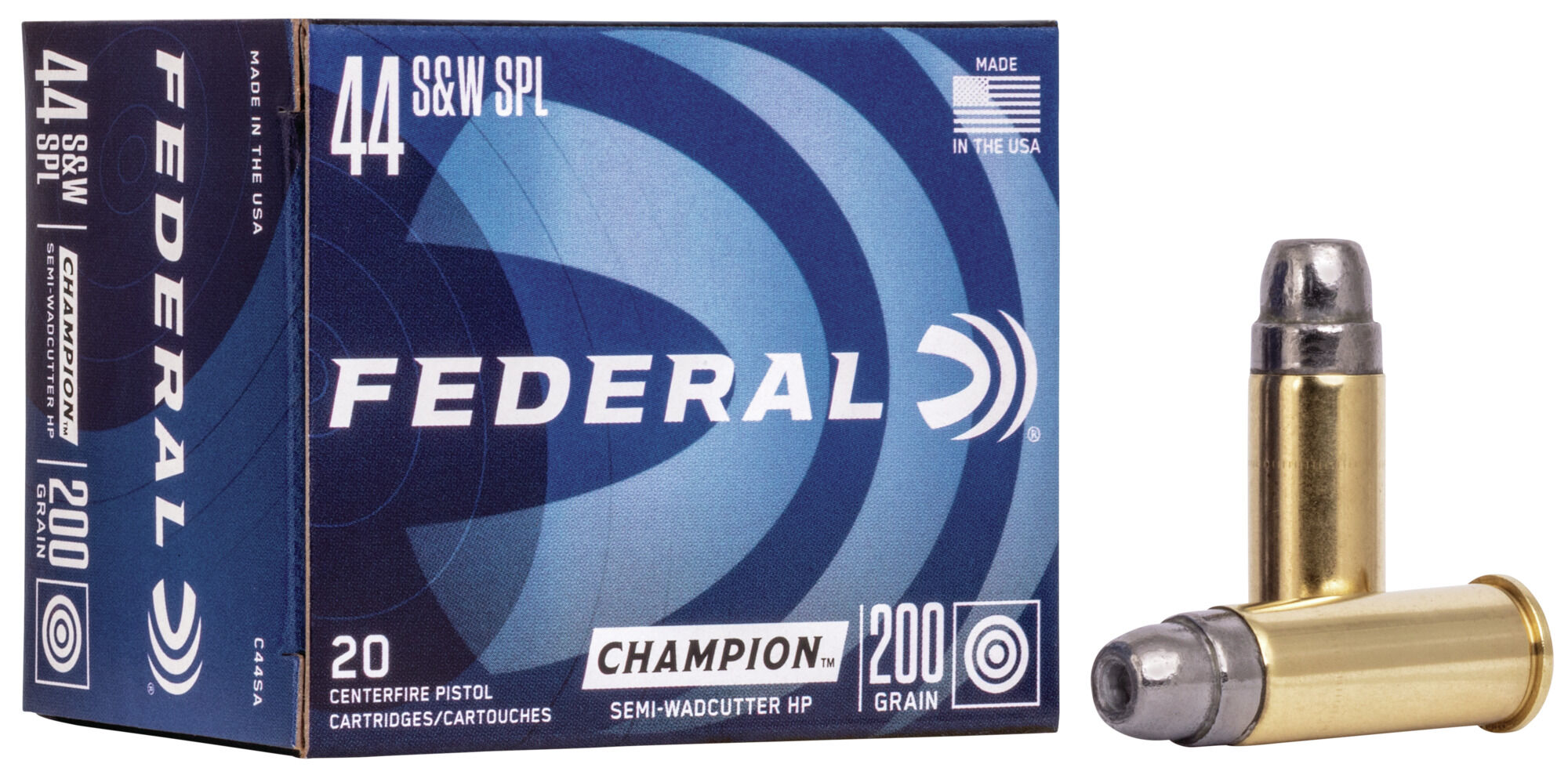 Federal Premium Champion Training 44 Special 200 Grain Semi-Wadcutter Hollow Point Brass Cased Centerfire Pistol Ammunition