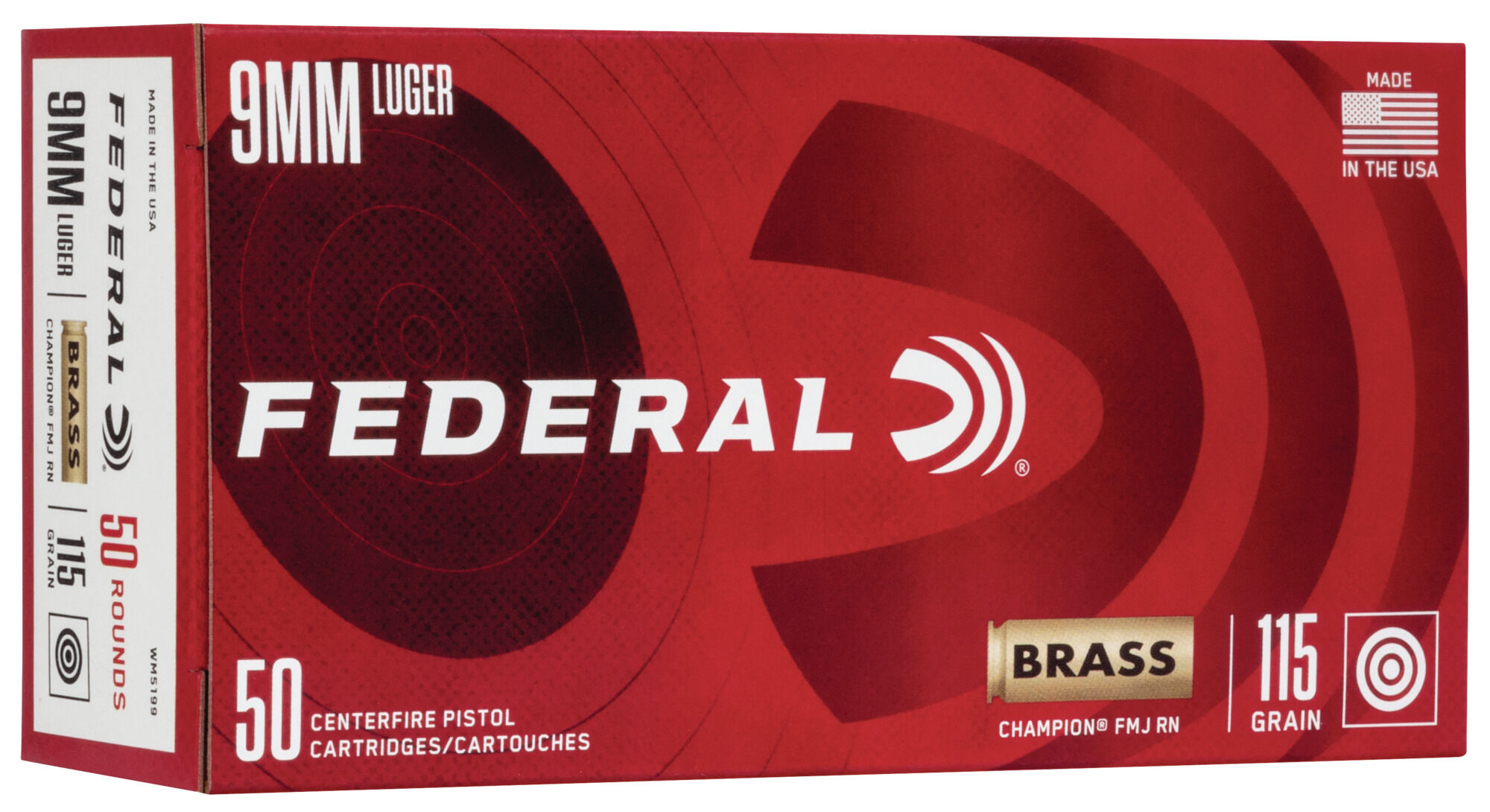 Federal Premium 9 mm Luger 115 Grain Full Metal Jacket Brass Casing Centerfire Pistol Ammunition