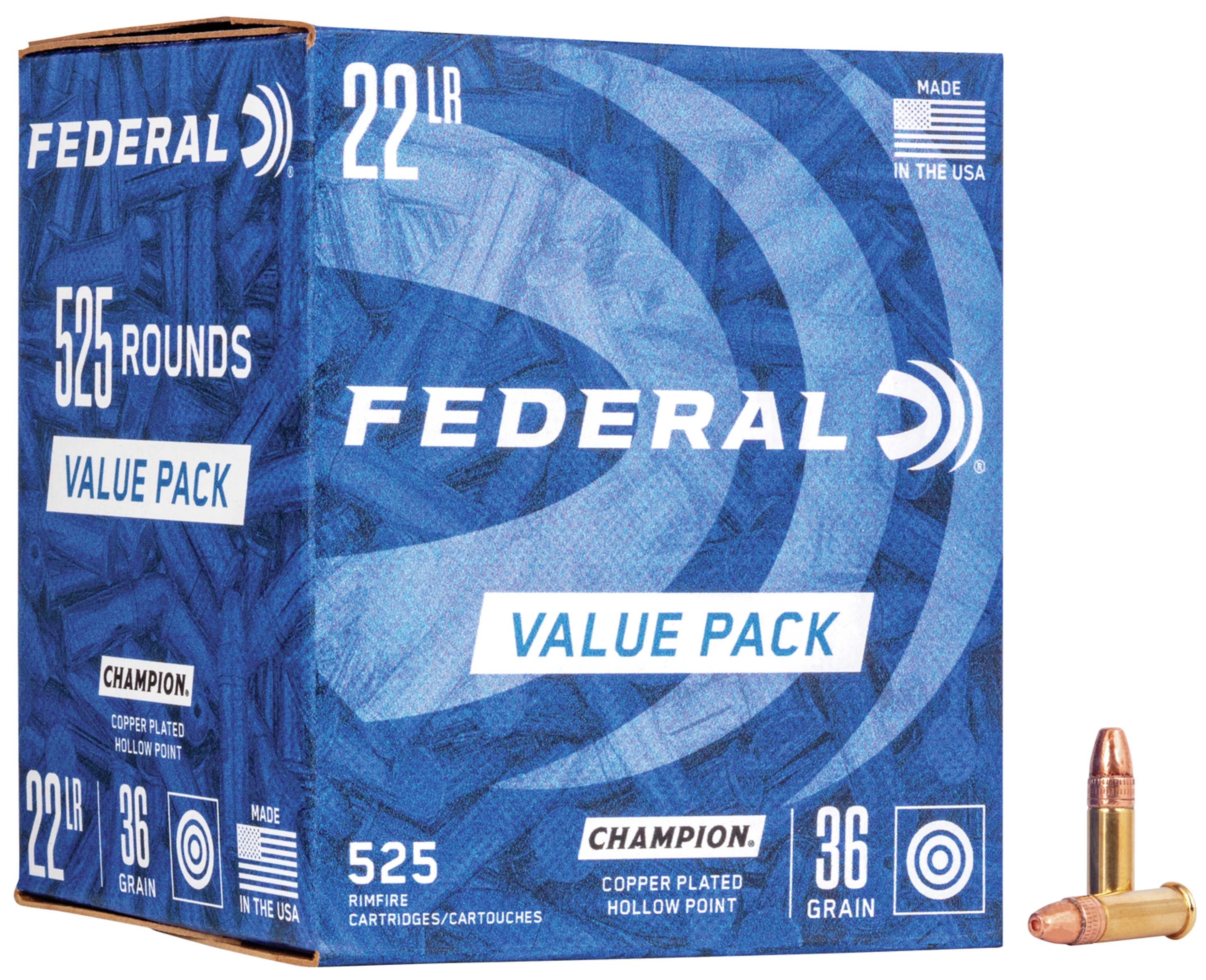 Federal Premium Champion Training - Rimfire .22 Long Rifle 36 Grain Copper Plated Hollow Point Rimfire Ammunition