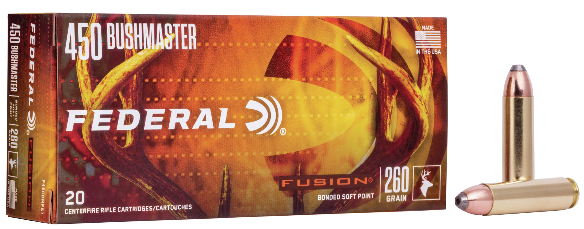 Federal Fusion .450 Bushmaster 260 Grain Soft Point Centerfire Rifle Ammunition