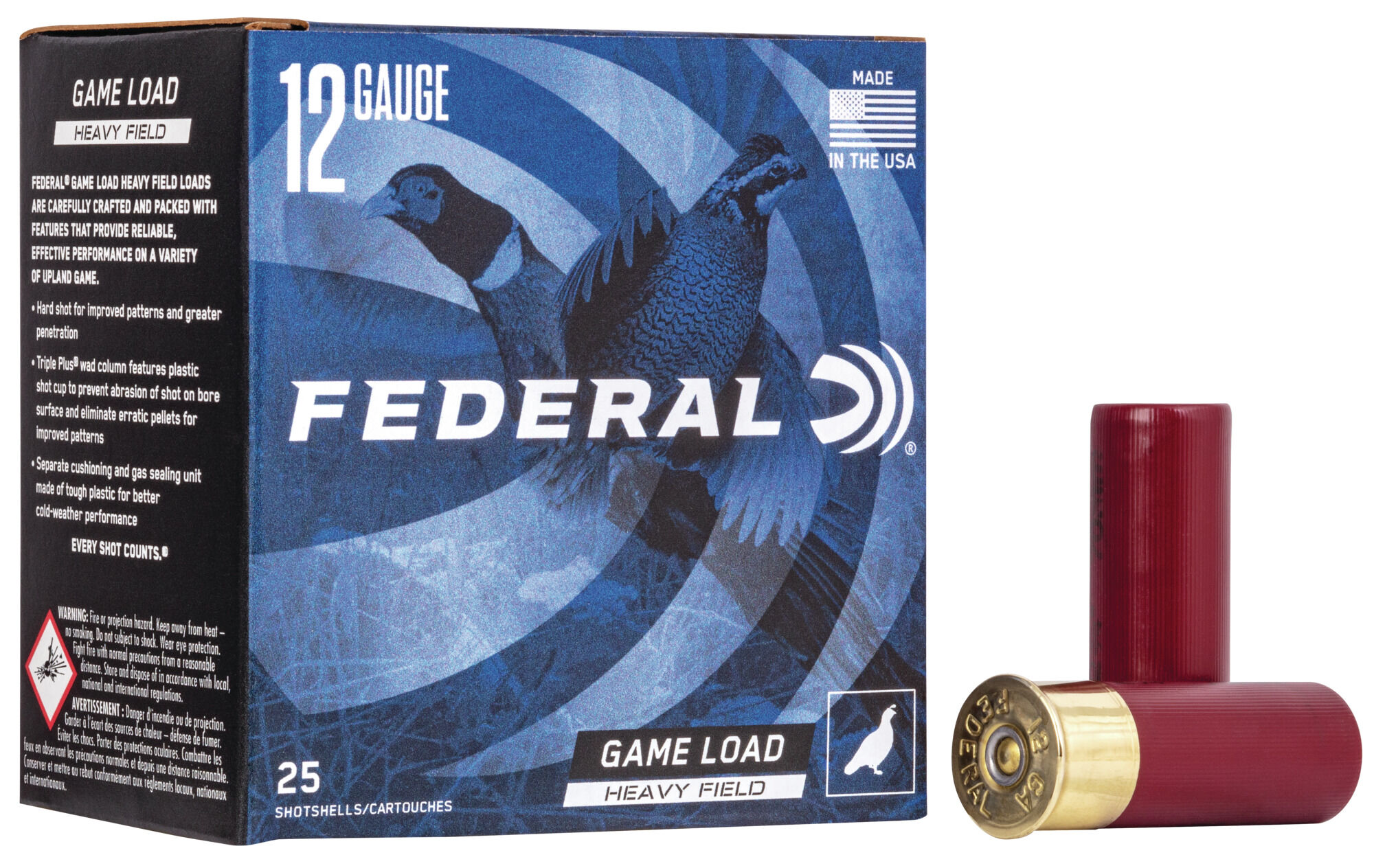 Federal Premium Game Shok Upland Heavy Field 12 Gauge 2 3/4" 1 1/4 oz Brass Plated Steel Head Shotgun Ammunition